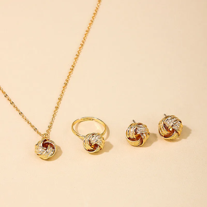 Sophisticated Valentine's Day Jewelry Set with Knot Necklace, Earrings, and Ring