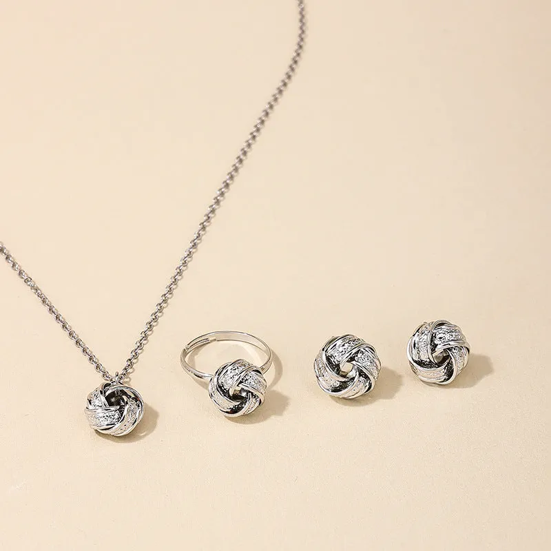 Sophisticated Valentine's Day Jewelry Set with Knot Necklace, Earrings, and Ring