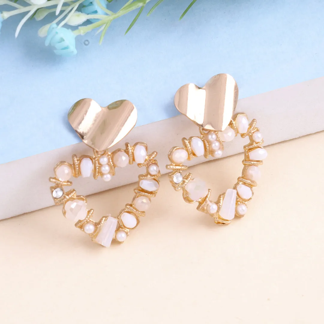 Sparkle Gold Tond Heart Earrings