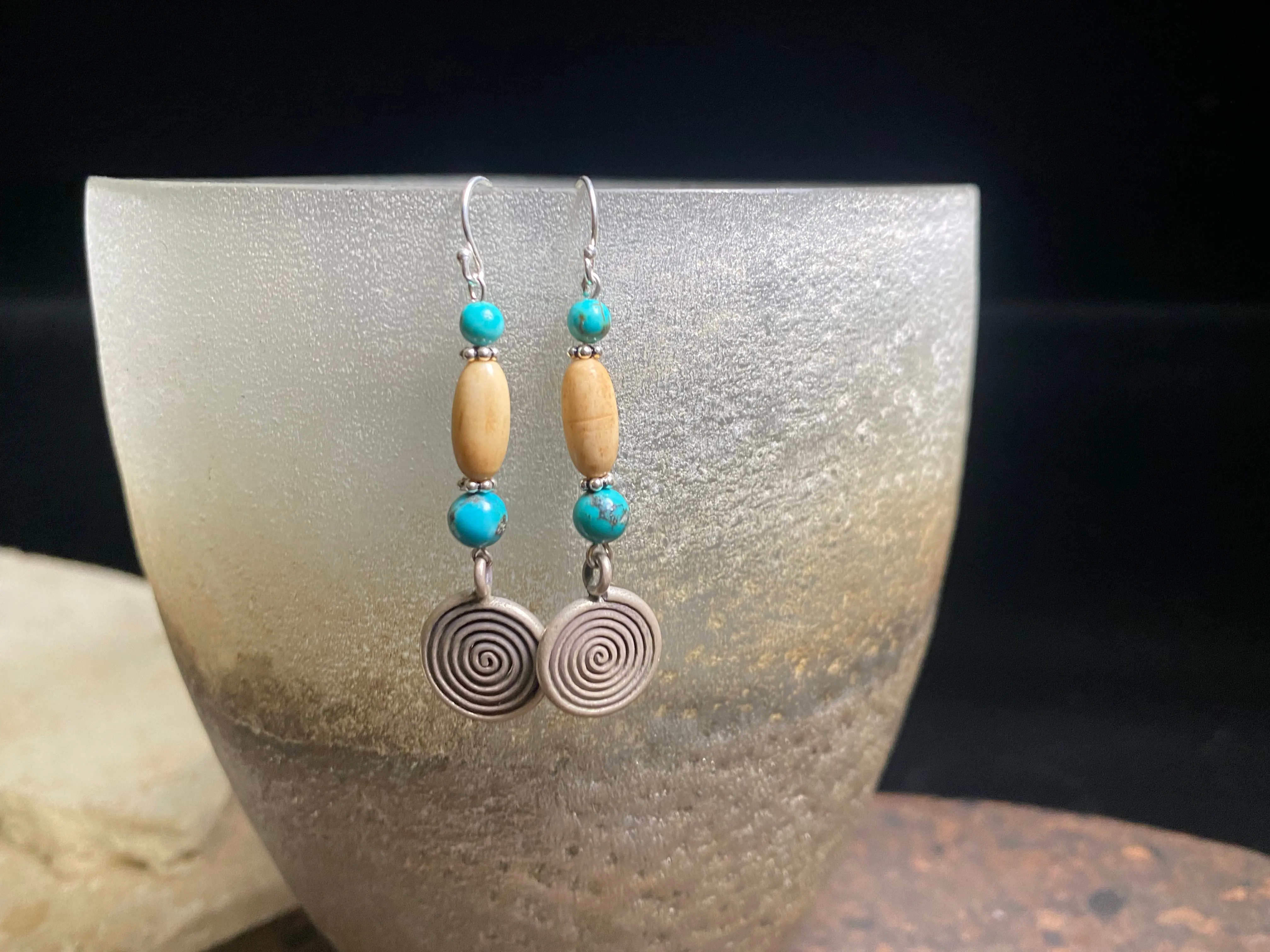 Spiral Silver And Turquoise Earrings