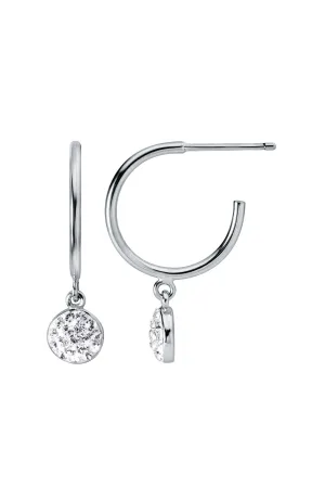 Sterling Silver Crystal Charm 15mm Hoop Stud Earrings