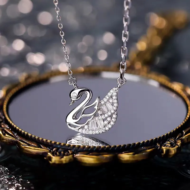 Sterling Silver Elegant Hollow Zircon Swan Necklaces