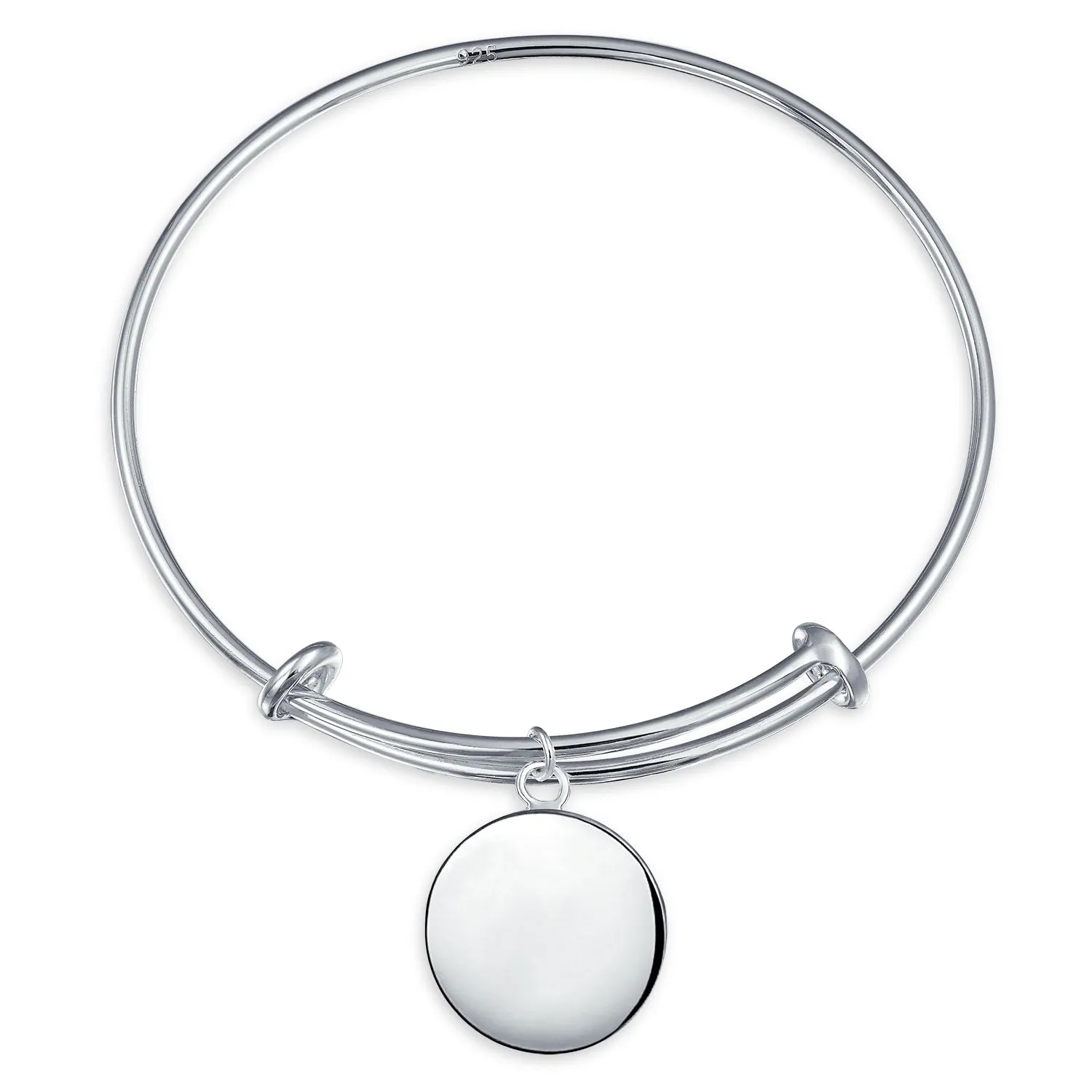 Sterling Silver ID Bracelet Monogram Disc Minimalist Expandable Design