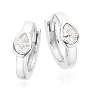 Sterling Silver Pear Cut White Cubic Zirconia Huggie Earrings