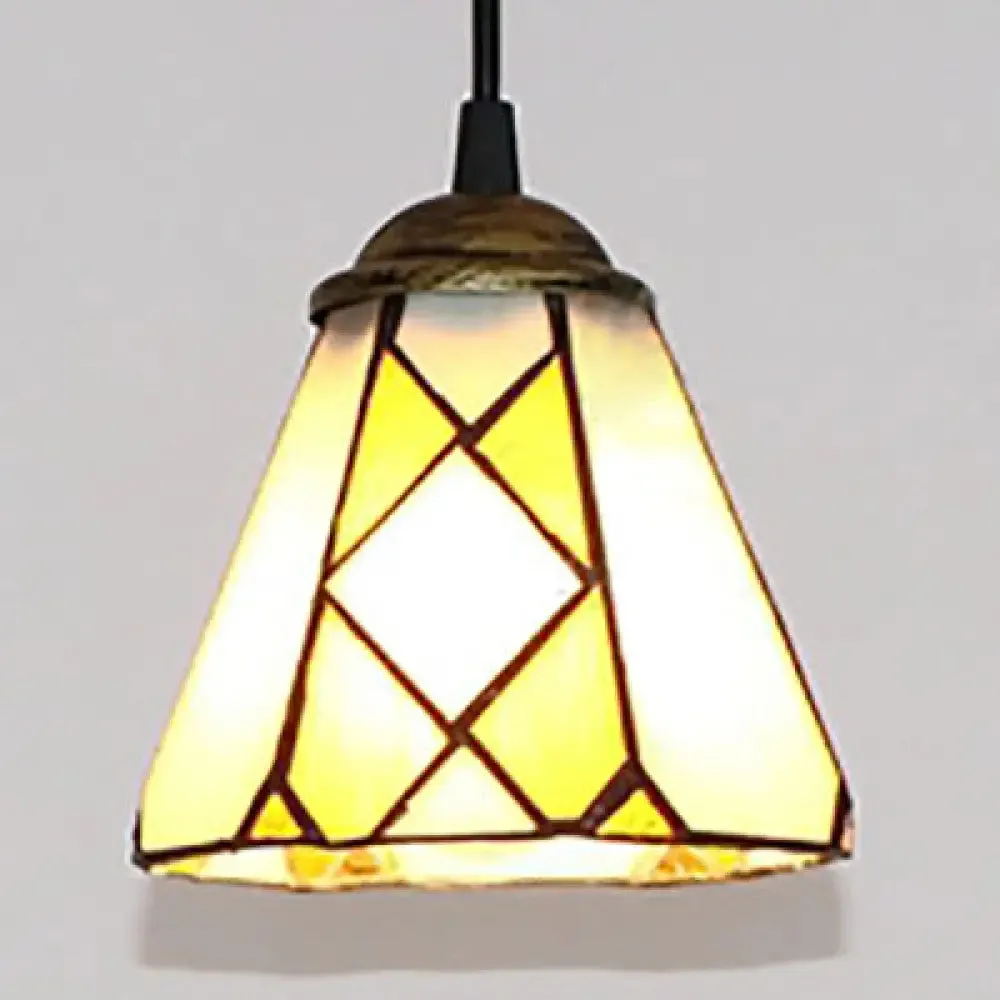 Stylish Beige Stained Glass Tiffany-Style Hanging Lamp - Ideal for Bedroom