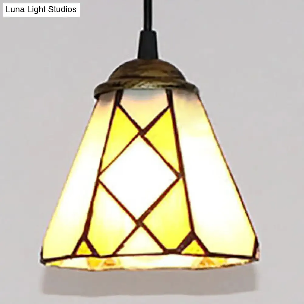 Stylish Beige Stained Glass Tiffany-Style Hanging Lamp - Ideal for Bedroom