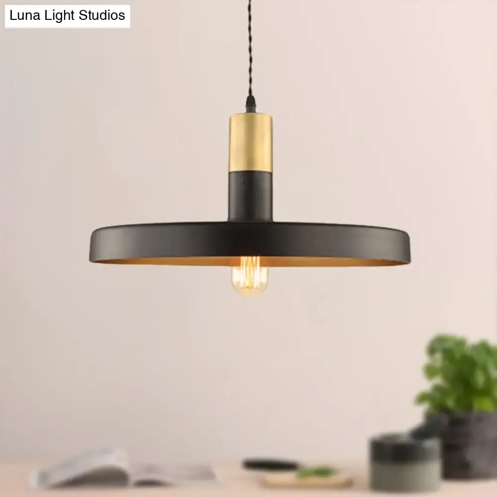 Stylish Black Pendant Light with Round Metal Shade - Perfect for Dining Rooms