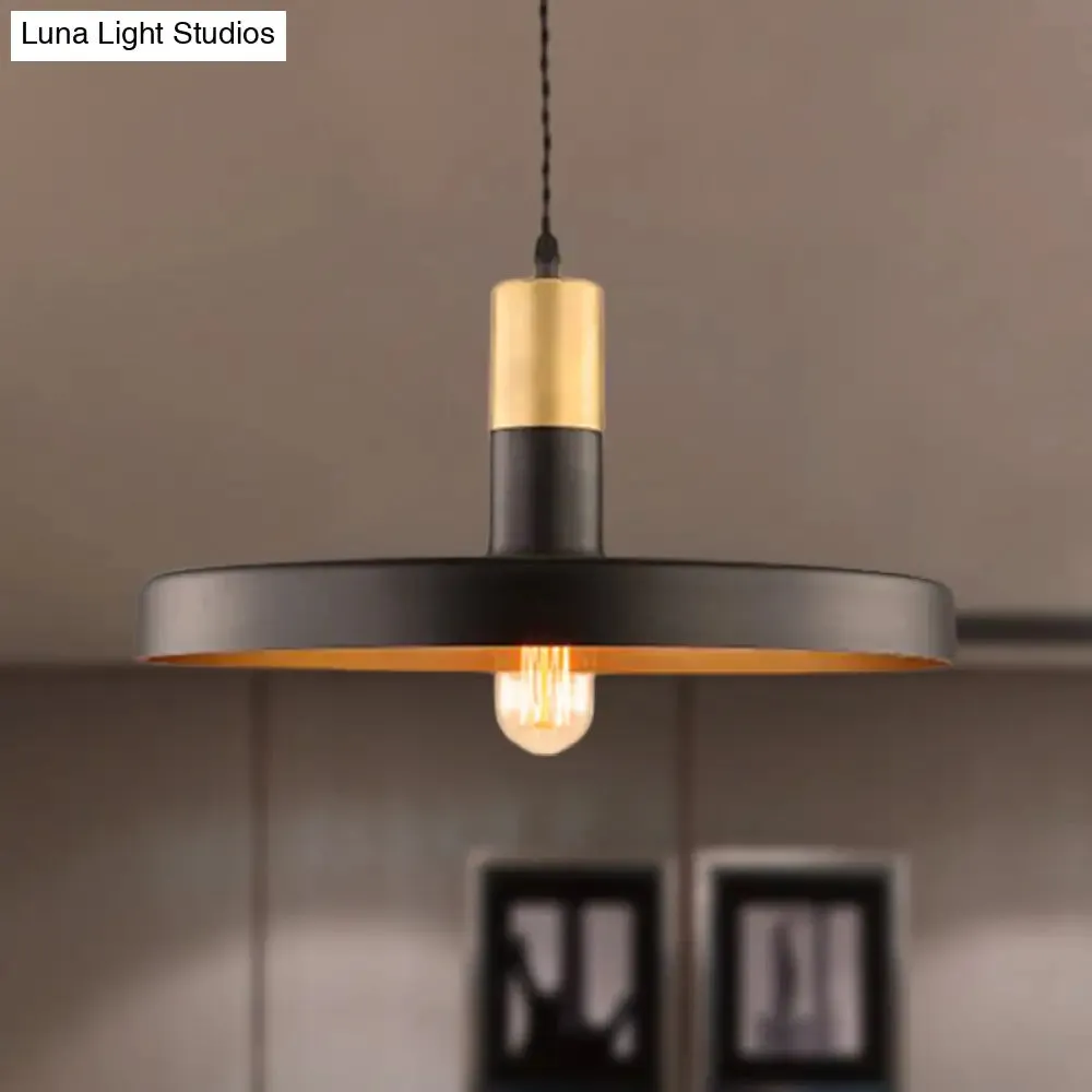 Stylish Black Pendant Light with Round Metal Shade - Perfect for Dining Rooms