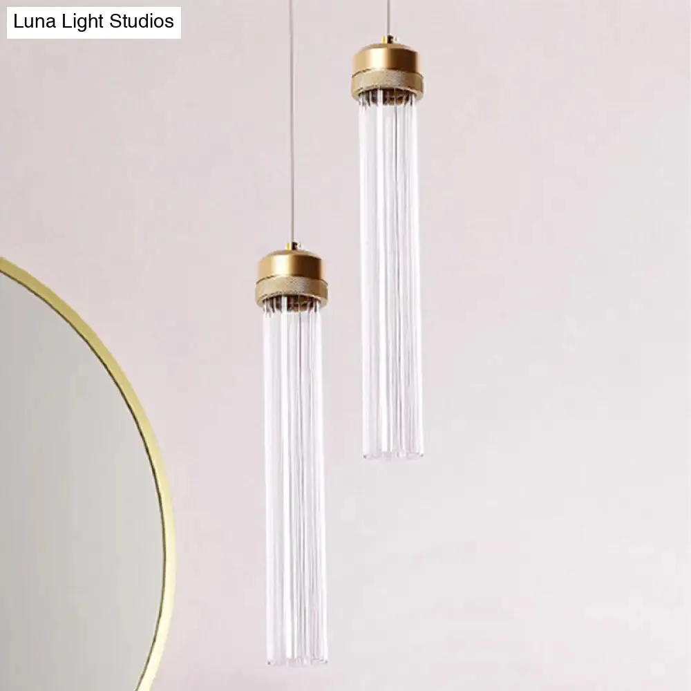 Stylish Gold Cylinder Pendant Light with Clear Glass Shade - Ideal for Restaurants and Bedrooms