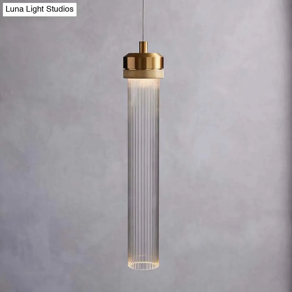 Stylish Gold Cylinder Pendant Light with Clear Glass Shade - Ideal for Restaurants and Bedrooms