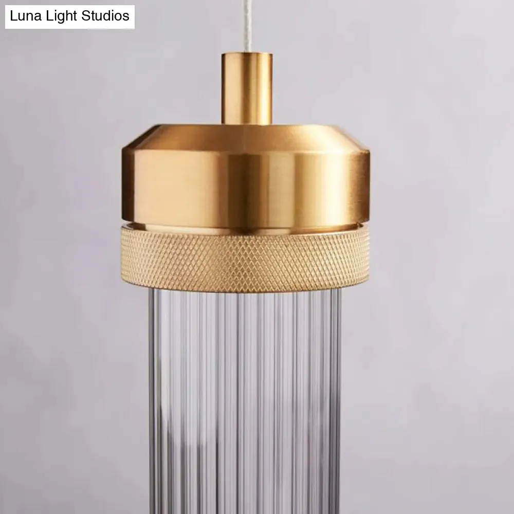 Stylish Gold Cylinder Pendant Light with Clear Glass Shade - Ideal for Restaurants and Bedrooms