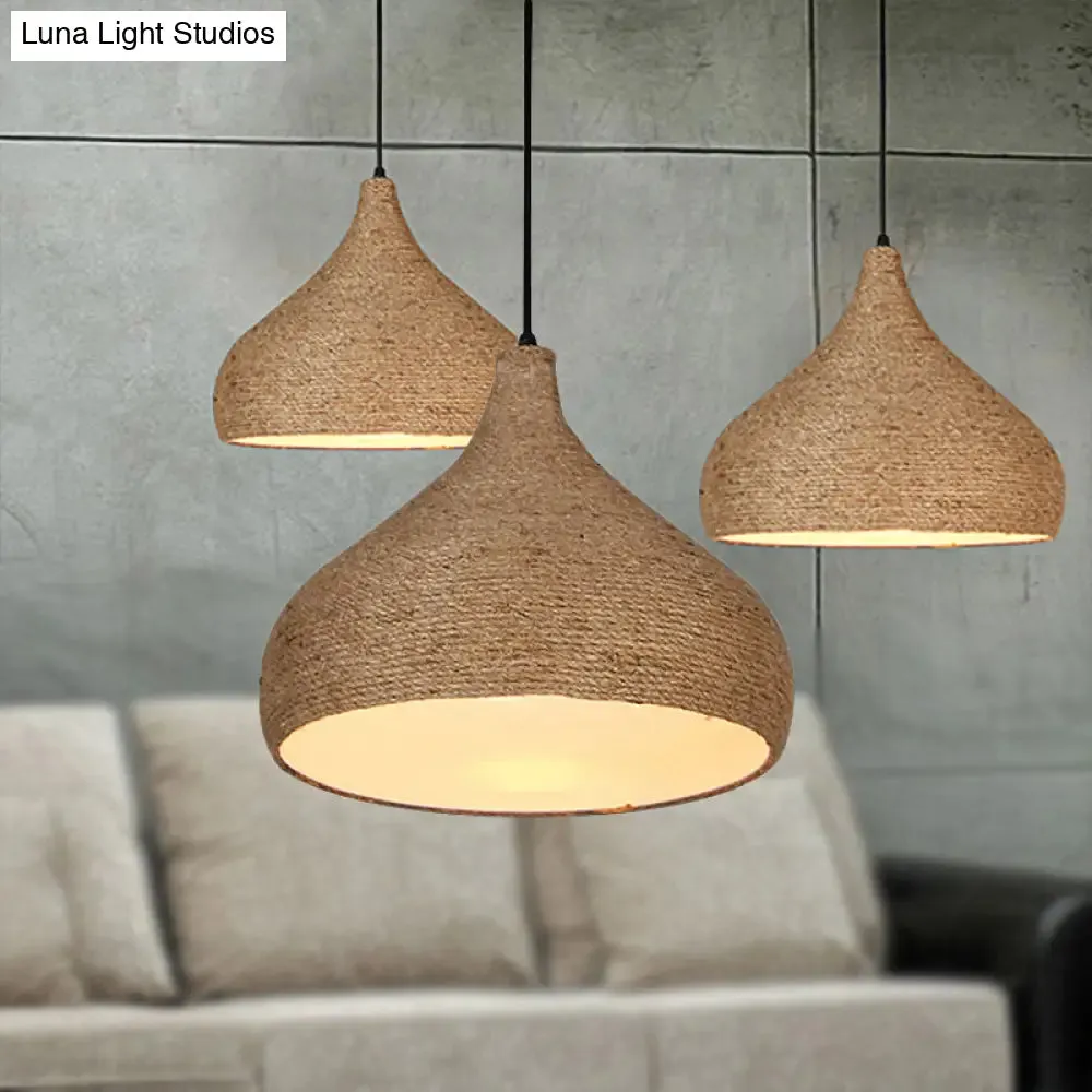 Stylish Hemp Rope Teardrop Pendant Light: Lodge-inspired Beige Suspension Lamp with 1 Bulb for Living Room