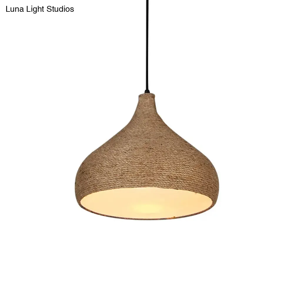 Stylish Hemp Rope Teardrop Pendant Light: Lodge-inspired Beige Suspension Lamp with 1 Bulb for Living Room