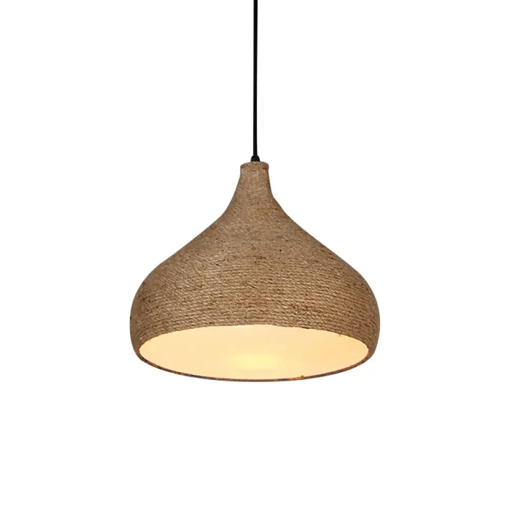 Stylish Hemp Rope Teardrop Pendant Light: Lodge-inspired Beige Suspension Lamp with 1 Bulb for Living Room