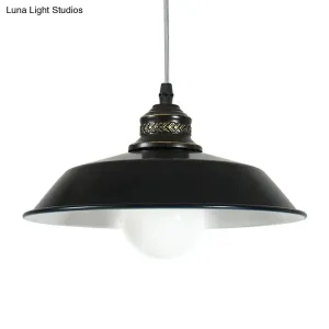 Stylish Loft Barn Lampshade Suspension Light in Black, Metallic Ceiling Pendant - 1 Light, 10"/14" Diameter