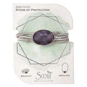 Suede/Stone Wrap - Amethyst/Silver/Stone of Protection