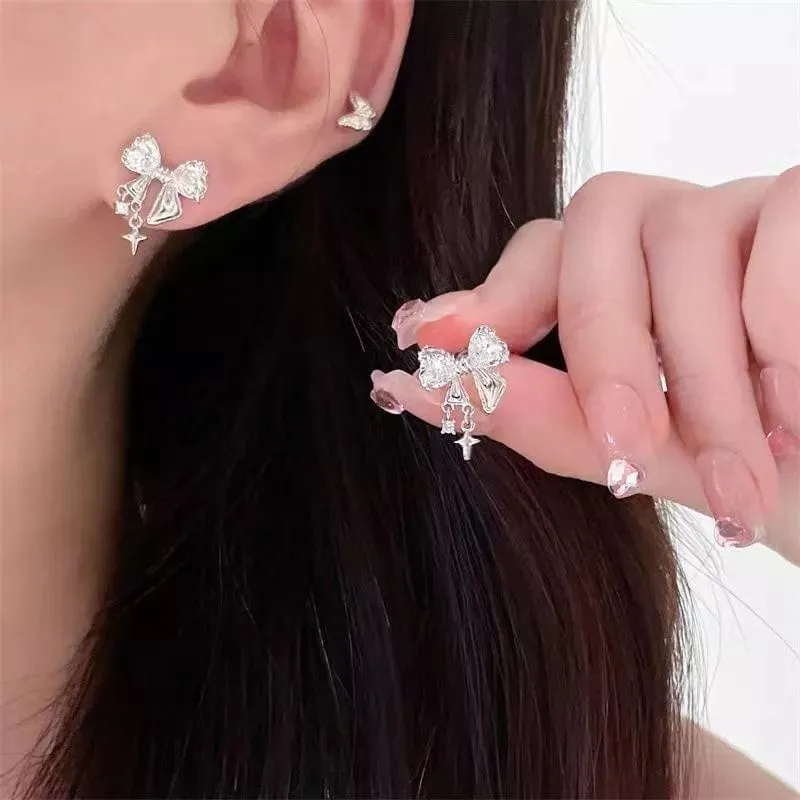 Sweet Star Crystal Butterfly Bowknot Earrings