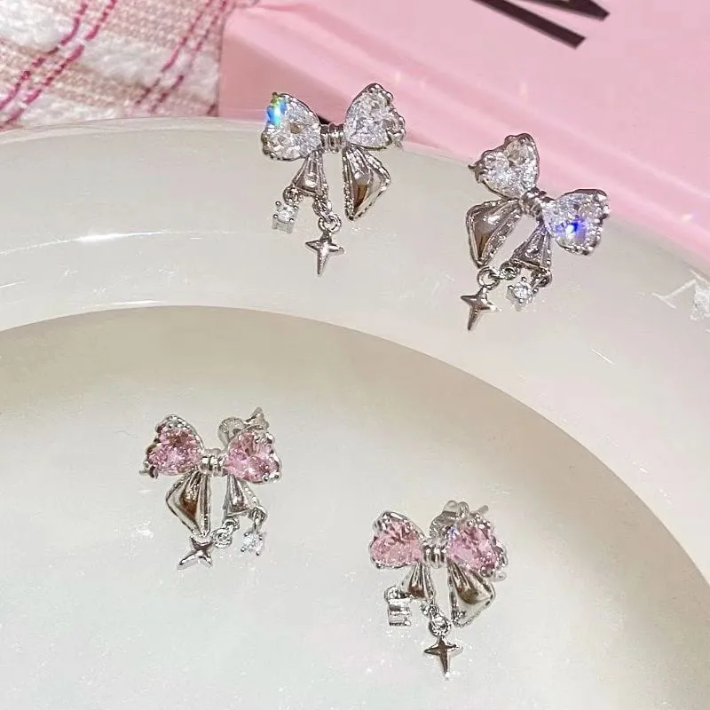 Sweet Star Crystal Butterfly Bowknot Earrings