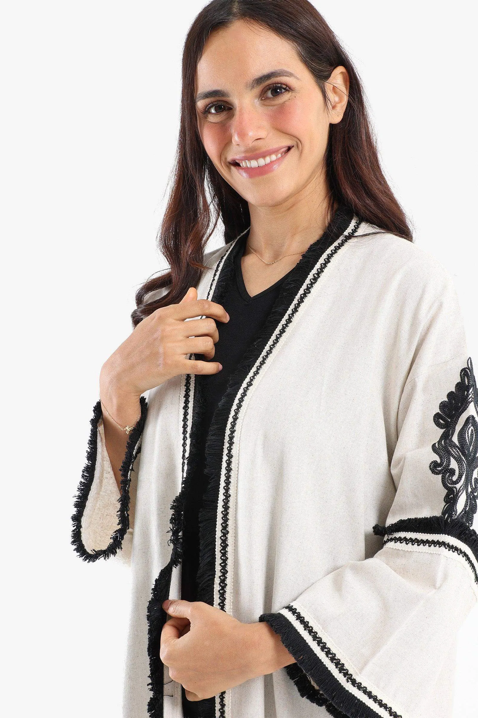 Tassels Hem Open Front Kimono