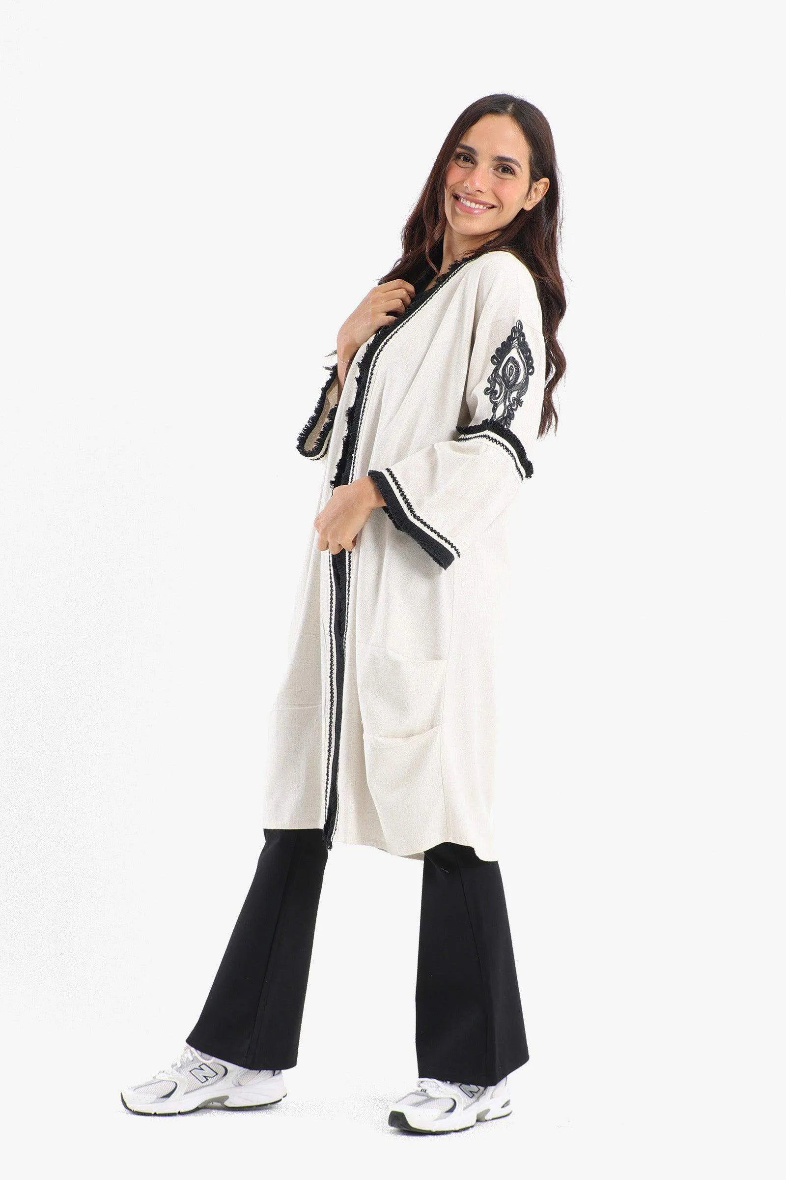 Tassels Hem Open Front Kimono