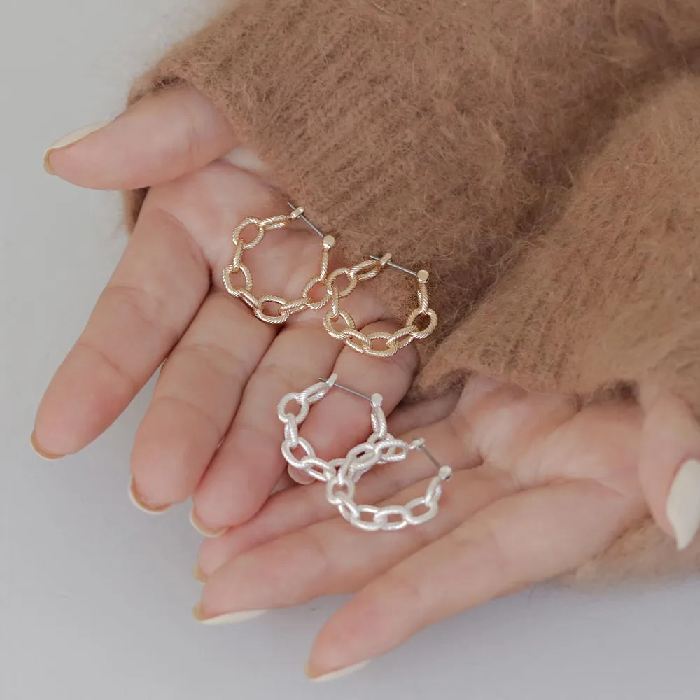 Textured Chain Hoop Earrings