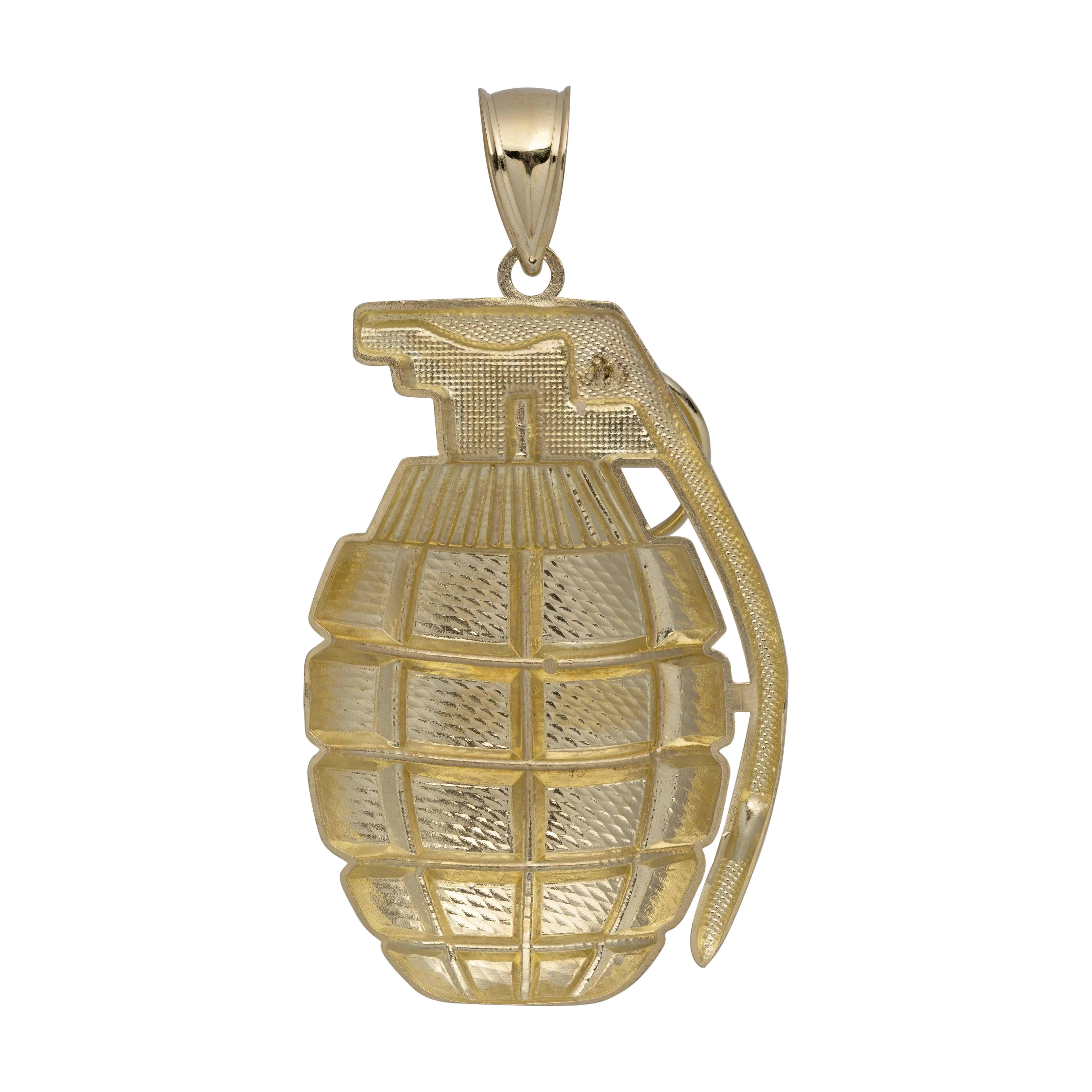 Textured Grenade Charm Pendant Solid 10K Yellow Gold