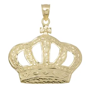 Textured Nugget Style Crown Pendant Solid 10K Yellow Gold