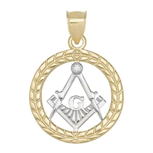 The Square and Compasses Masonic CZ Pendant Solid 10K Yellow Gold