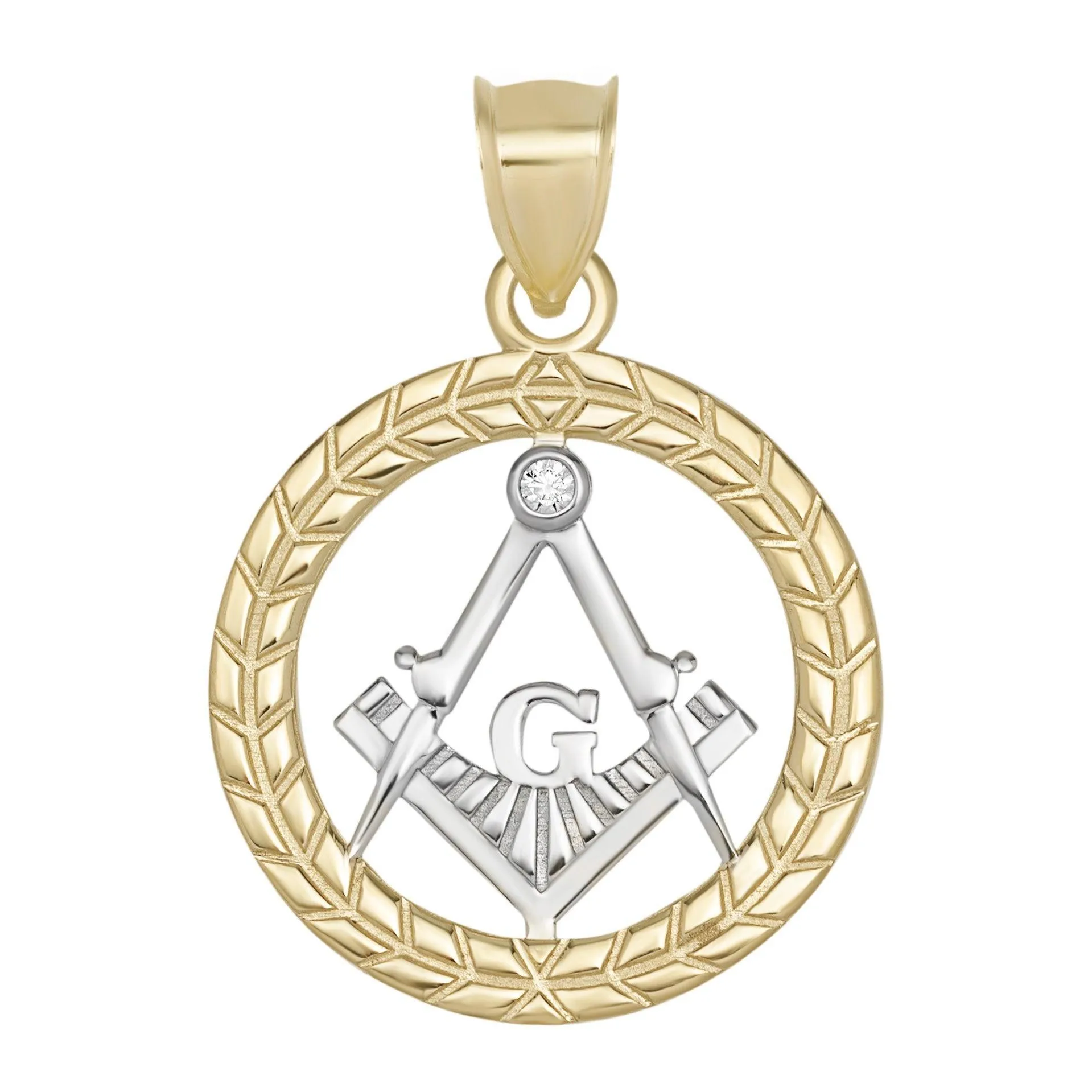 The Square and Compasses Masonic CZ Pendant Solid 10K Yellow Gold