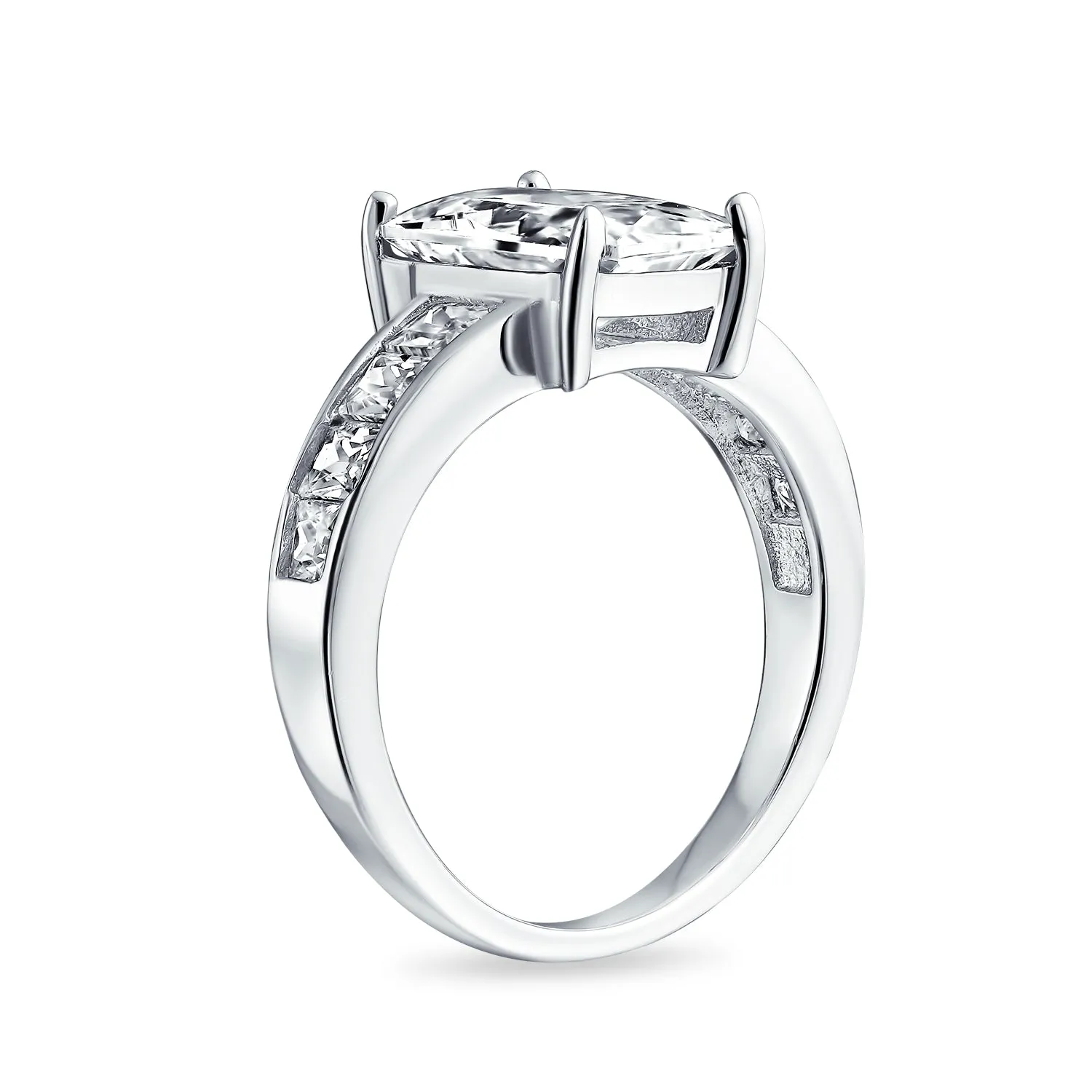 Timeless Classic 4CT Emerald Cut Solitaire Engagement Ring with CZ Baguette Band