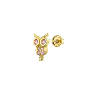 Tiny Pink CZ Owl Helix Cartilage Ear Stud Earring 14K Gold Screw Back