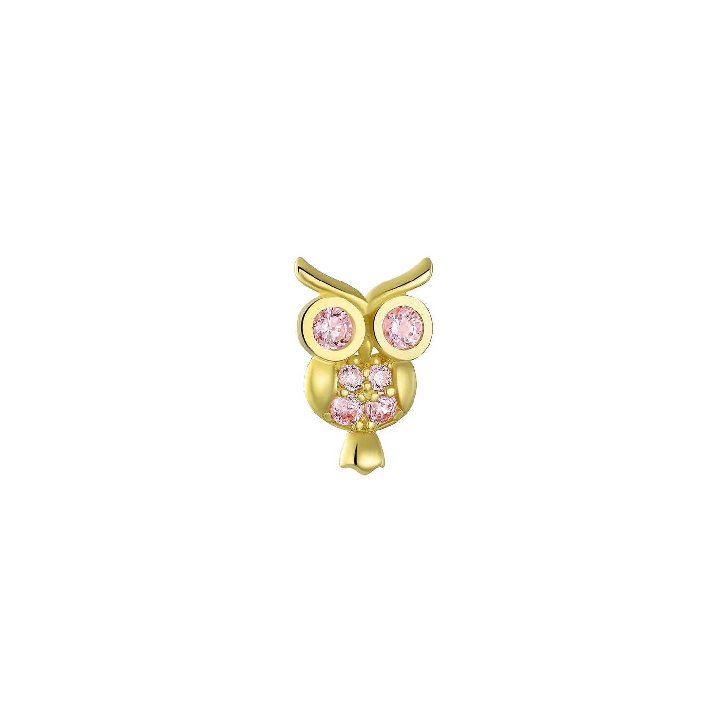 Tiny Pink CZ Owl Helix Cartilage Ear Stud Earring 14K Gold Screw Back