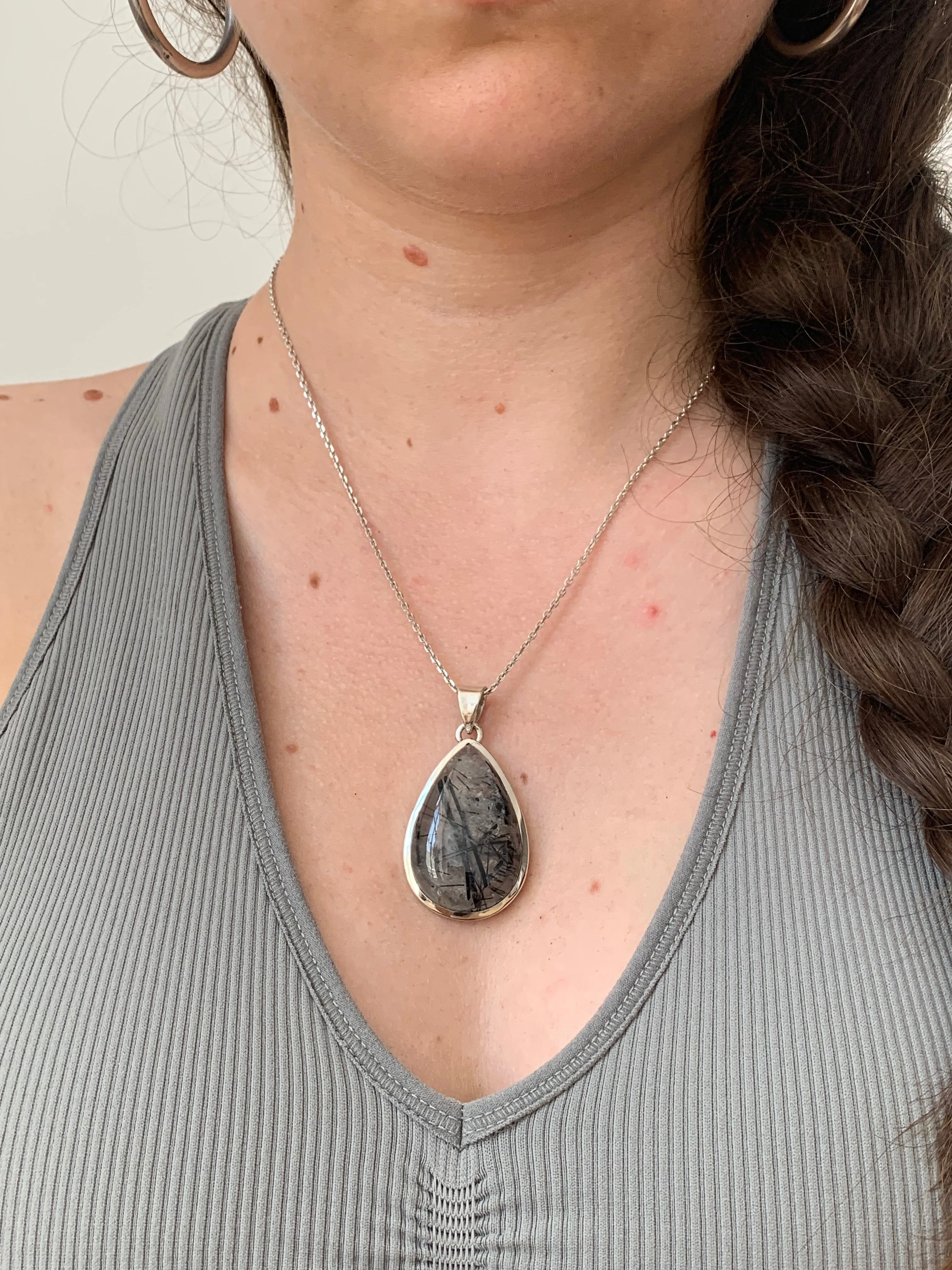 Tourmalated Quartz Naevia Pendant - Large Teardrop