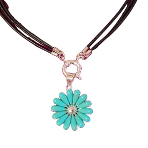 Turquoise Flower leather necklace