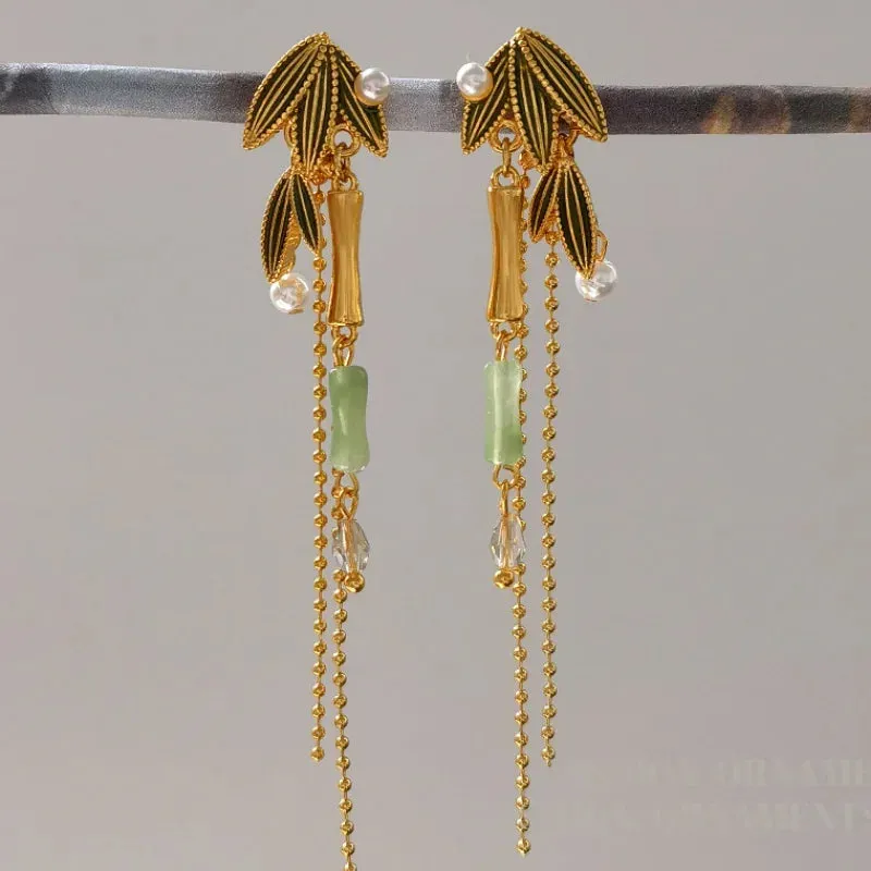 VAIGE Chic Gold Bamboo Dangle Earrings