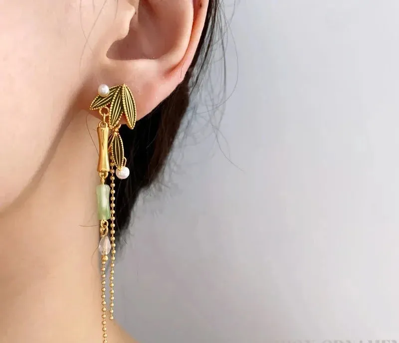 VAIGE Chic Gold Bamboo Dangle Earrings