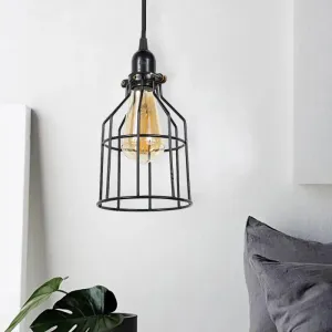 Vintage Black Metal Hanging Lamp - Single Light Cage Shade Pendant Lighting for Coffee Shop