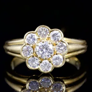 Vintage French Diamond Flower Cluster Ring 18Ct Gold 1.20Ct Of Diamond Circa 1905