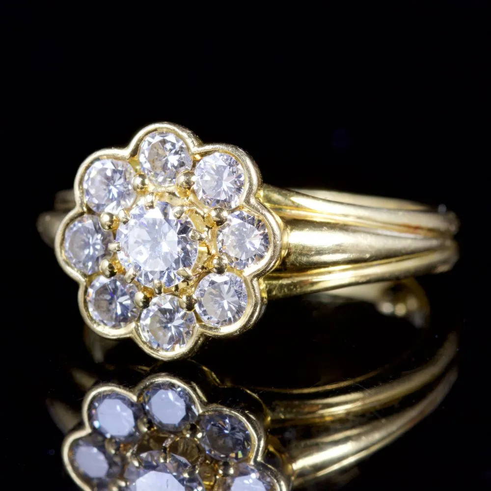 Vintage French Diamond Flower Cluster Ring 18Ct Gold 1.20Ct Of Diamond Circa 1905