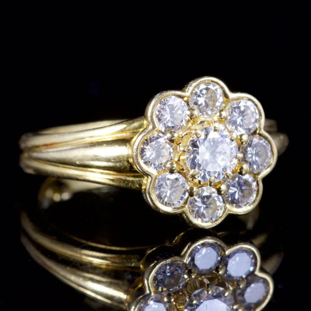 Vintage French Diamond Flower Cluster Ring 18Ct Gold 1.20Ct Of Diamond Circa 1905