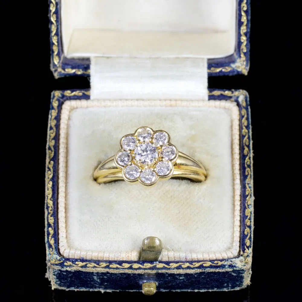 Vintage French Diamond Flower Cluster Ring 18Ct Gold 1.20Ct Of Diamond Circa 1905