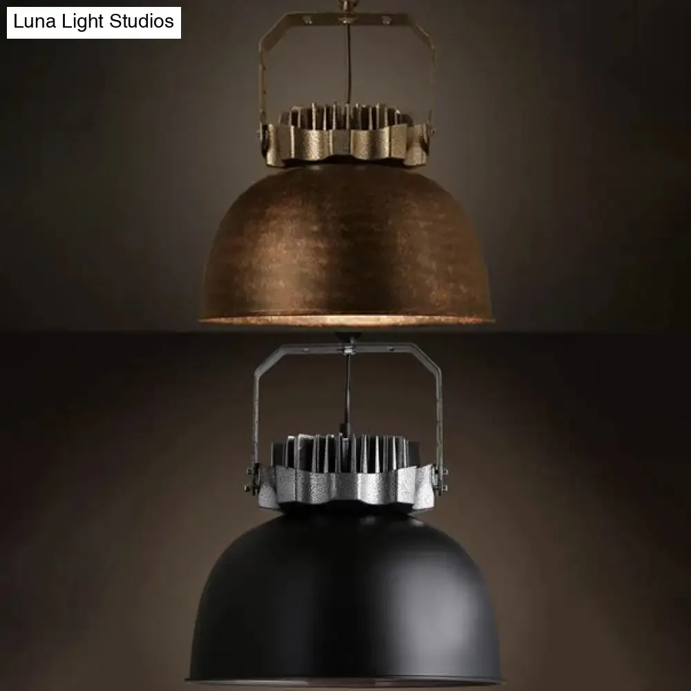 Vintage Industrial Dome Ceiling Light with Black/Rust Finish - Stylish Metal Indoor Hanging Fixture (1 Head)