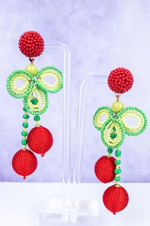 Viola Seed Bead And Woven Cherry Earrings