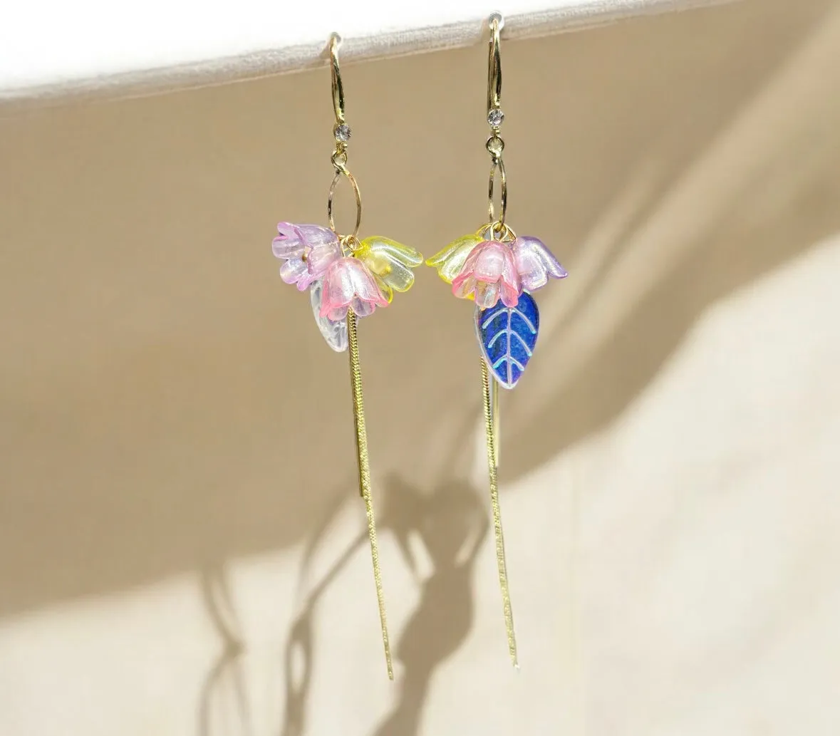 Whimsical - Lily of the valley earrings | golden leaf mini flower earrings | elegant floral dangle hoop earrings