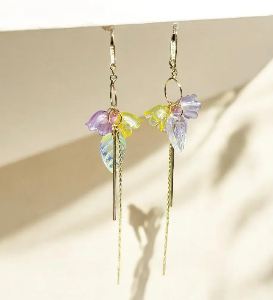 Whimsical - Lily of the valley earrings | golden leaf mini flower earrings | elegant floral dangle hoop earrings