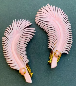 Whimsical Pink Feather Vintage Clip-on Earrings