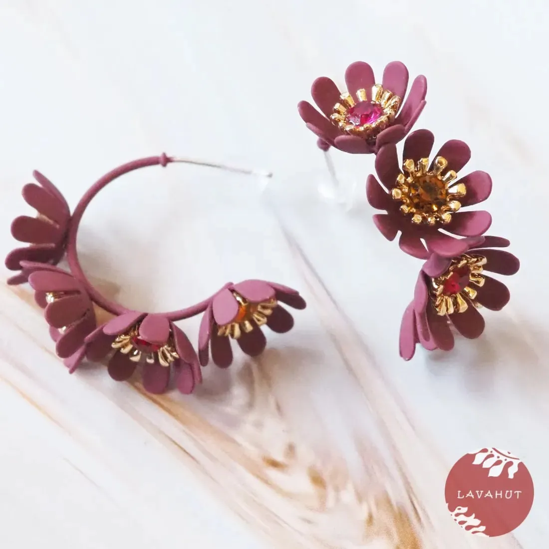 Whimsical Purple Hoop Earrings