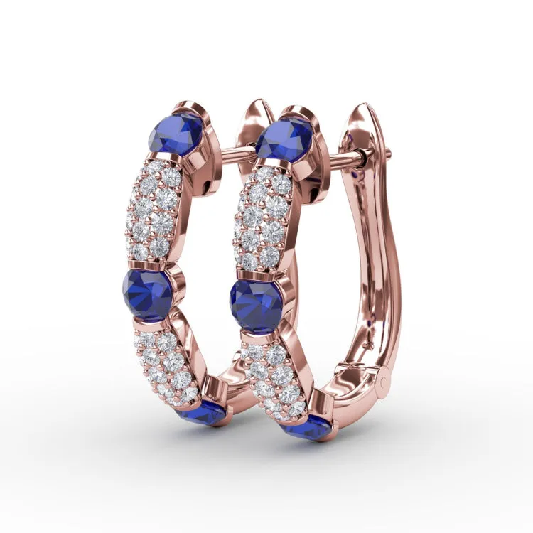 Whimsical Sapphire and Diamond Hoops