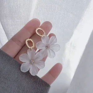 White Flower Petal Earrings