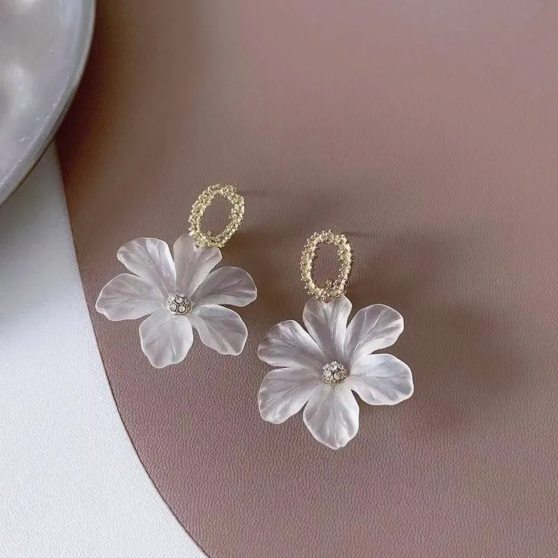 White Flower Petal Earrings